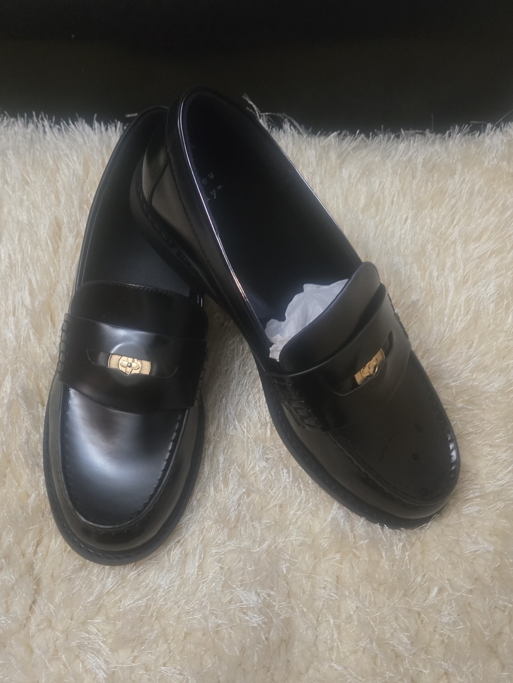 a new day Black Patent Loafers with Gold Accent